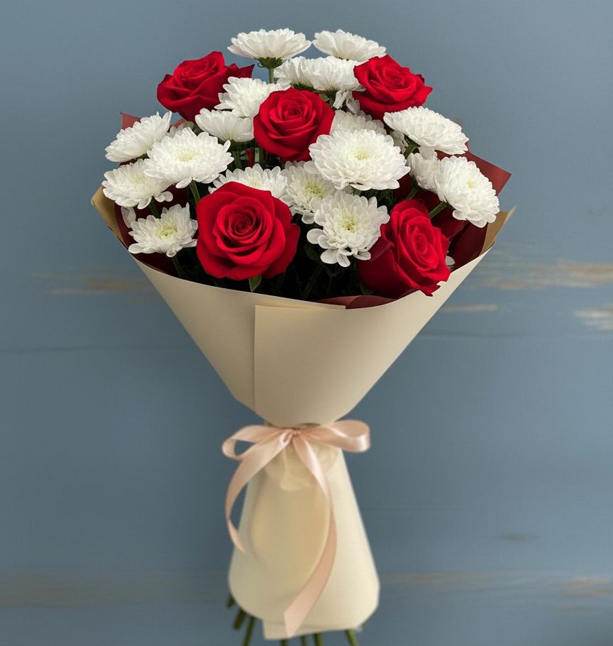 Букет цветов из: Розы и Хризантемы в Полетаево