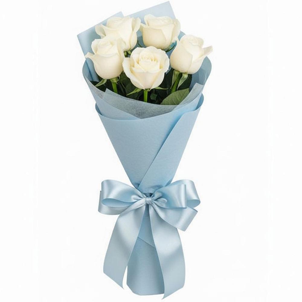 Букет 5 Белых роз Проуд в Полетаево