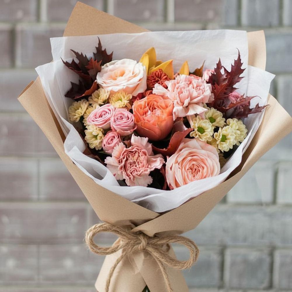 Букет цветов из: Гвоздики, Хризантемы и Розы в Полетаево