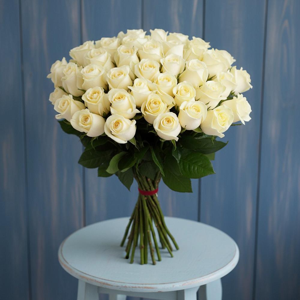 Букет 51 Белая роза Эдлесс Лав в Полетаево