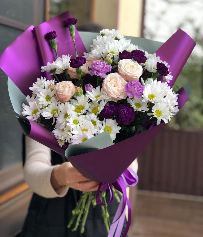 Букет цветов из: Хризантемы, Гвоздики и Розы в Полетаево