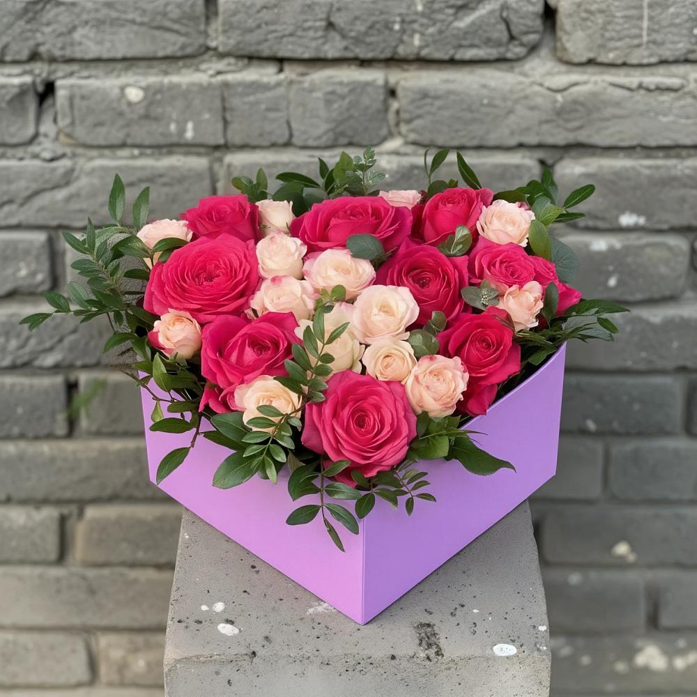 Цветочная композиция из Розы в коробке в Полетаево