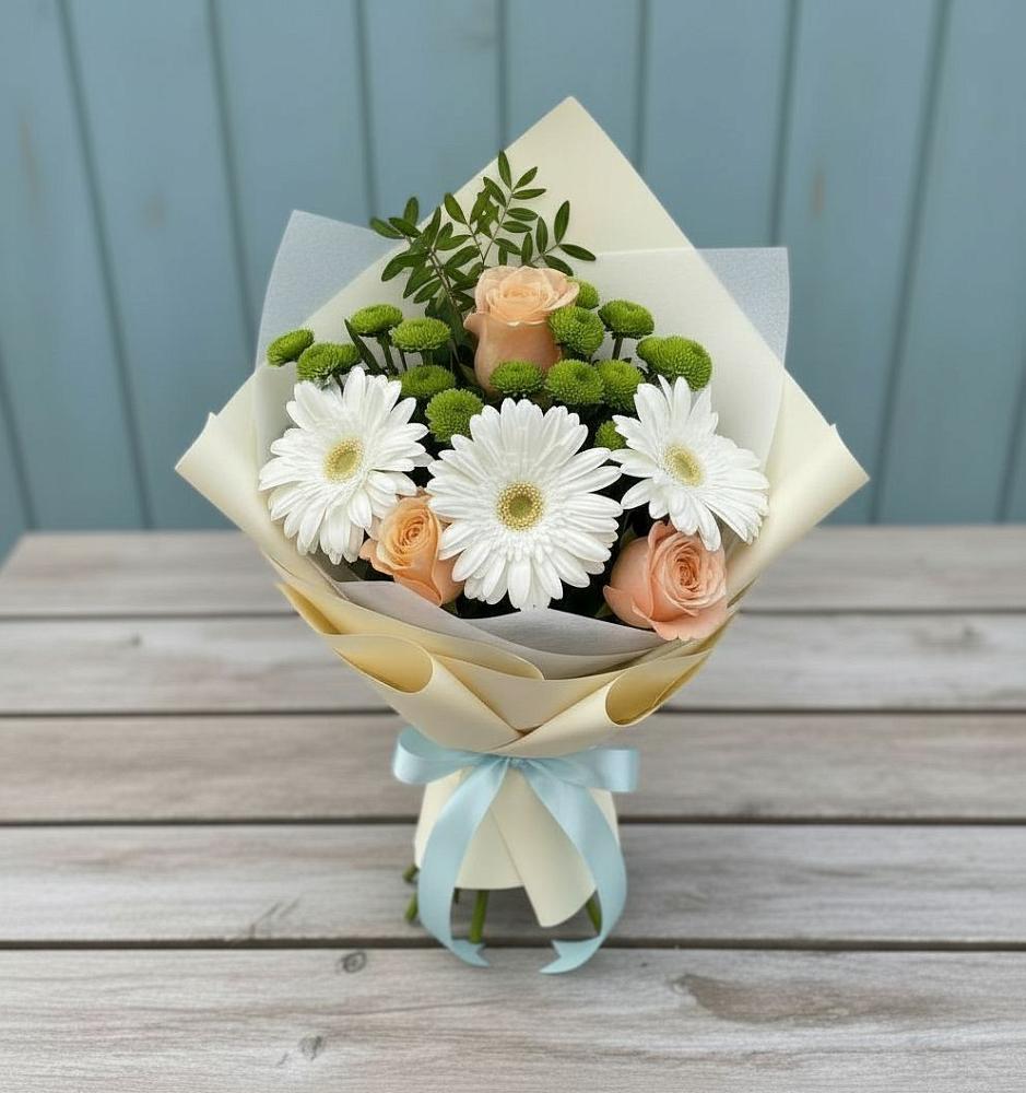 Букет цветов из: Герберы, Розы и Хризантемы в Полетаево