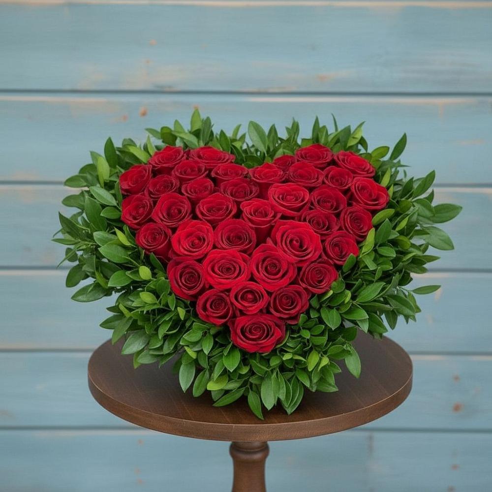 Цветочная композиция из Розы в виде сердца в Полетаево