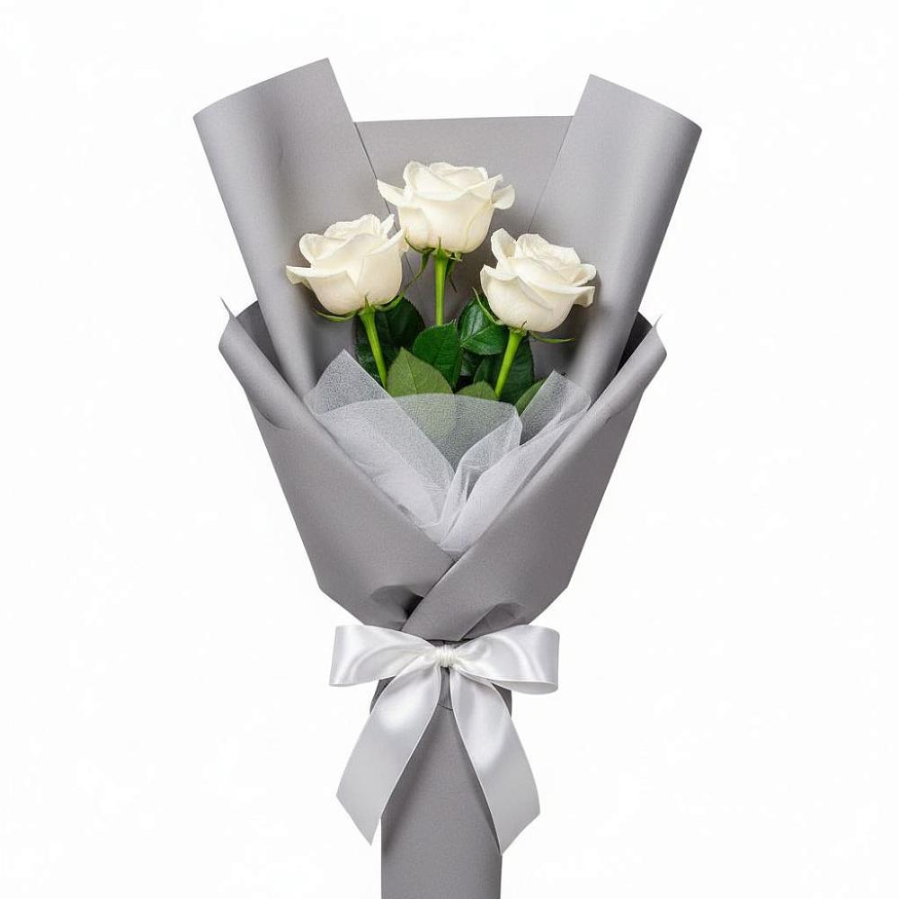 Букет 3 белые розы в Полетаево
