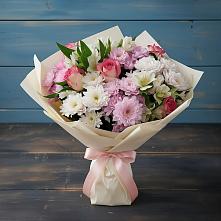 Букет цветов из:  Хризантемы, Альстромерии и Розы #REPLACE_PRED# Полетаево