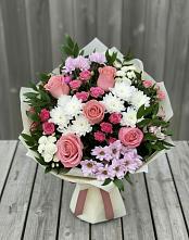 Букет цветов из:  Альстромерии, Гвоздики, Розы и Хризантемы в Полетаево