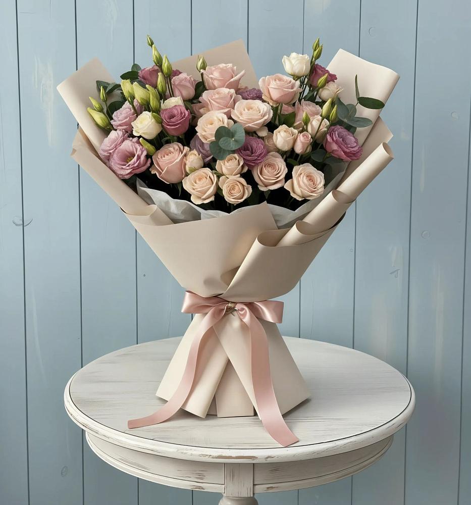 Букет цветов из: Розы и Лизиантусы в Полетаево