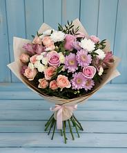 Букет цветов из:  Хризантемы, Розы и Альстромерии в Полетаево