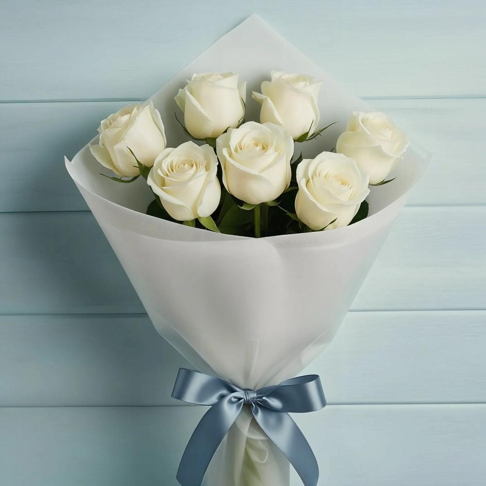 Букет 7 Белых роз Эдлесс Лав в Полетаево