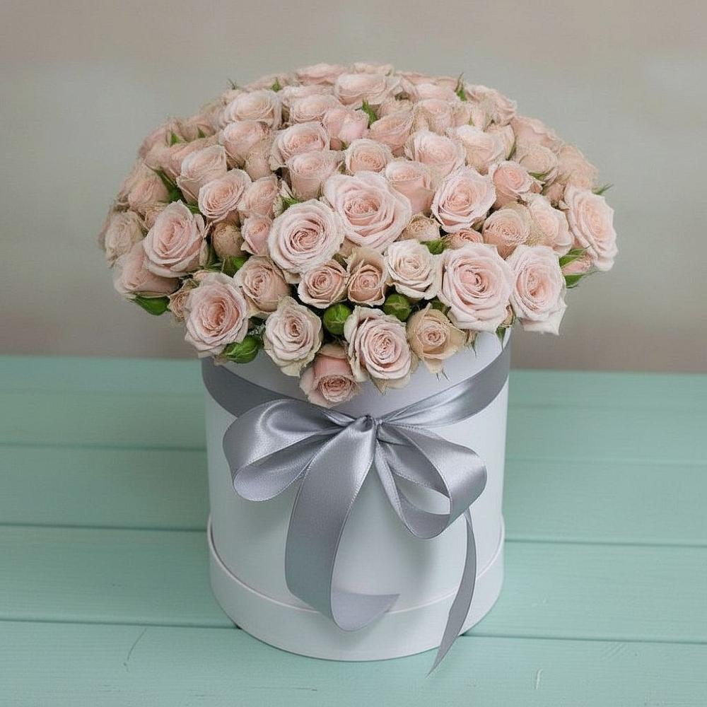 Цветочная композиция из Розы в шляпной коробке в Полетаево